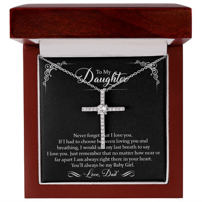 To My Daughter CZ Cross Necklace - 14k White Gold