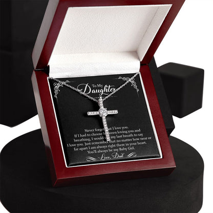 To My Daughter CZ Cross Necklace - 14k White Gold