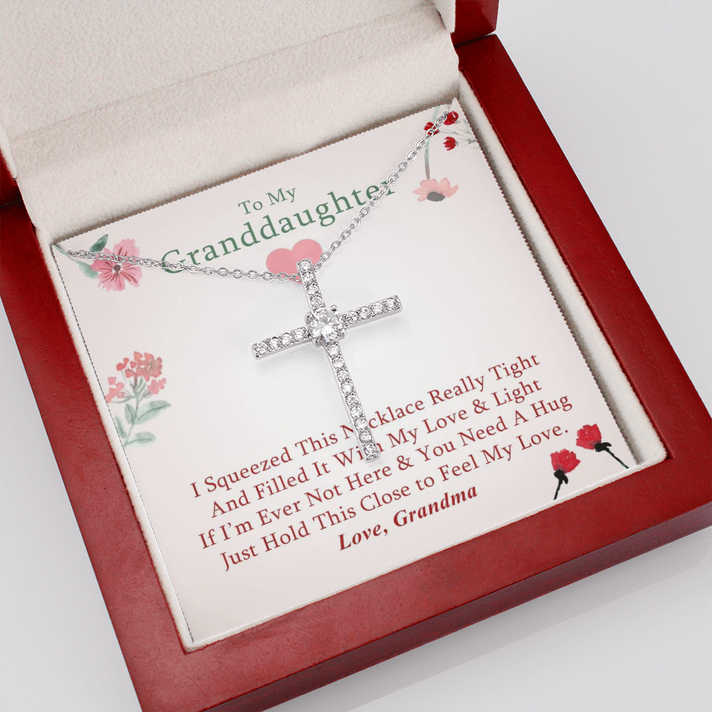 To My Granddaughter - Squeezed This Tight (Flowers) - Grace White Gold Cross Necklace