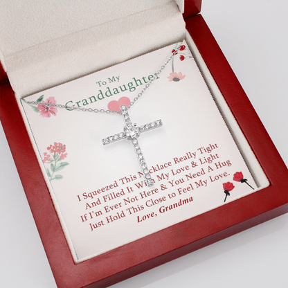 To My Granddaughter - Squeezed This Tight (Flowers) - Grace White Gold Cross Necklace