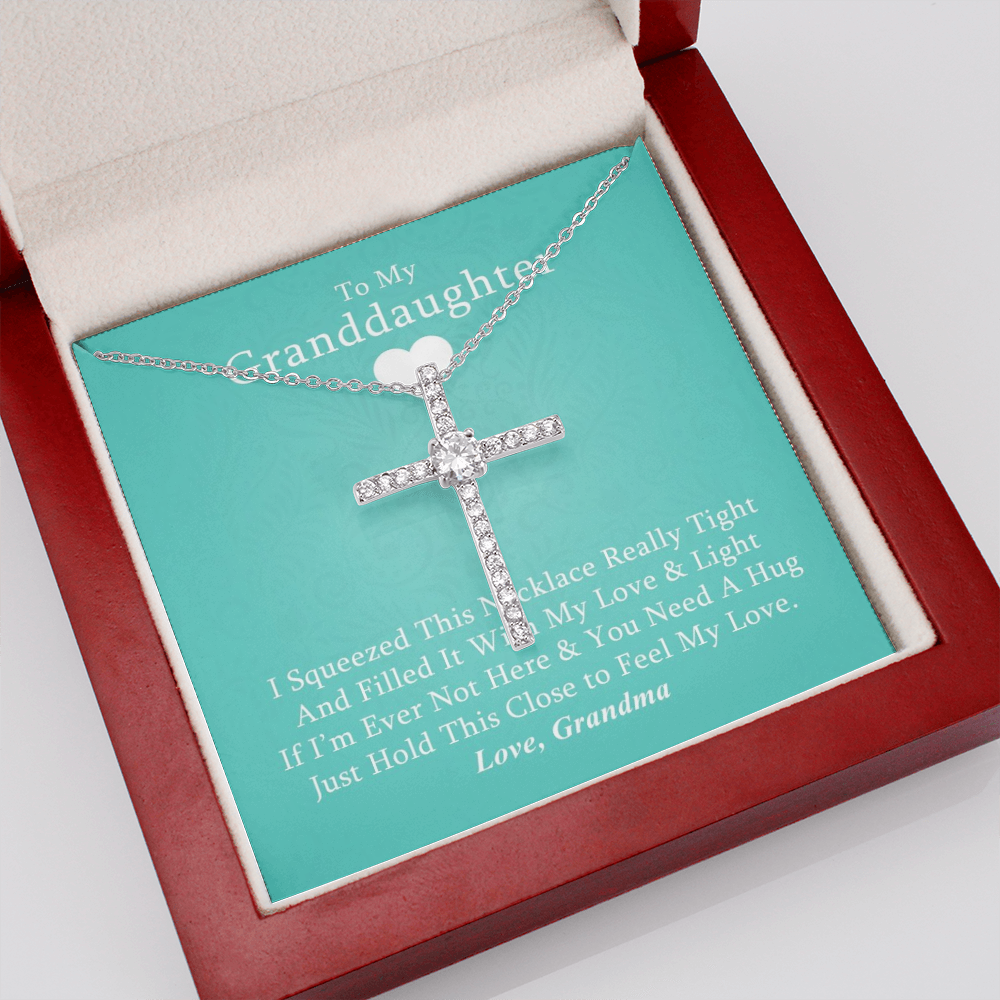 To My Granddaughter - Squeezed This Tight - Grace White Gold Cross Necklace