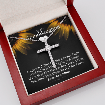 To My Granddaughter - Squeezed This Tight (Sunflower) - Grace White Gold Cross Necklace