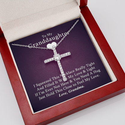 To My Granddaughter - Squeezed This Tight (Purple) - Grace White Gold Cross Necklace
