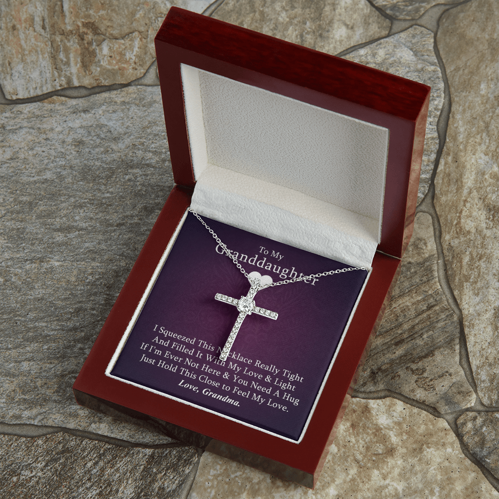 To My Granddaughter - Squeezed This Tight (Purple) - Grace White Gold Cross Necklace