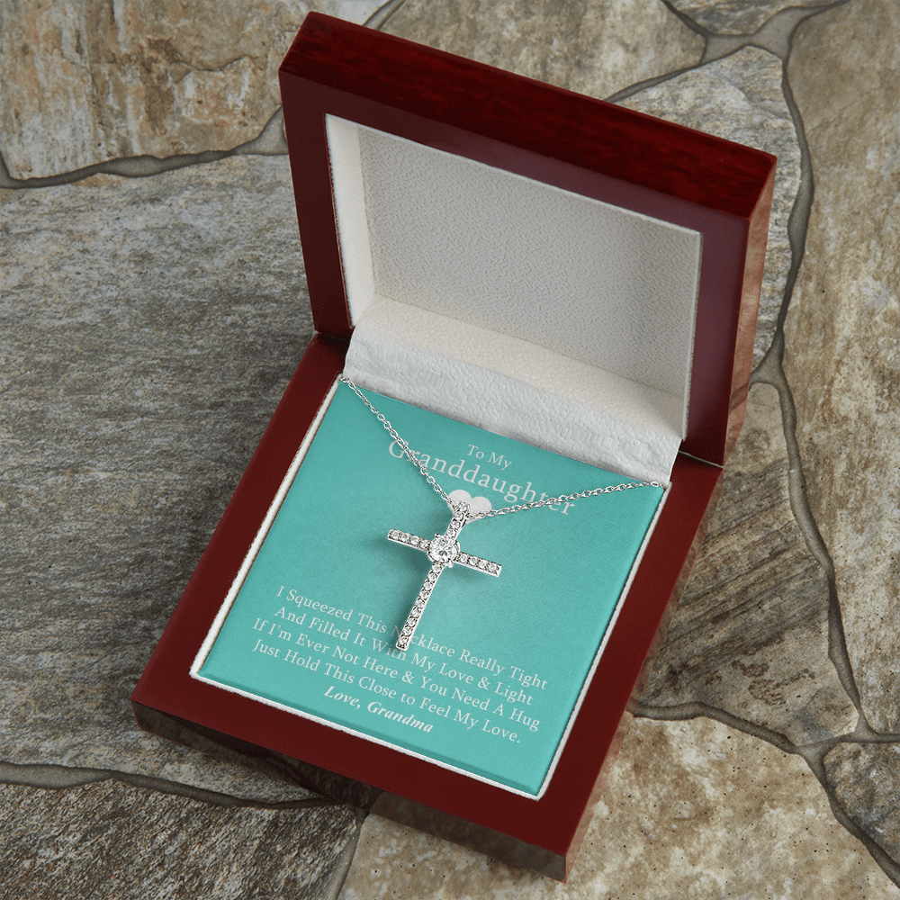 To My Granddaughter - Squeezed This Tight - Grace White Gold Cross Necklace