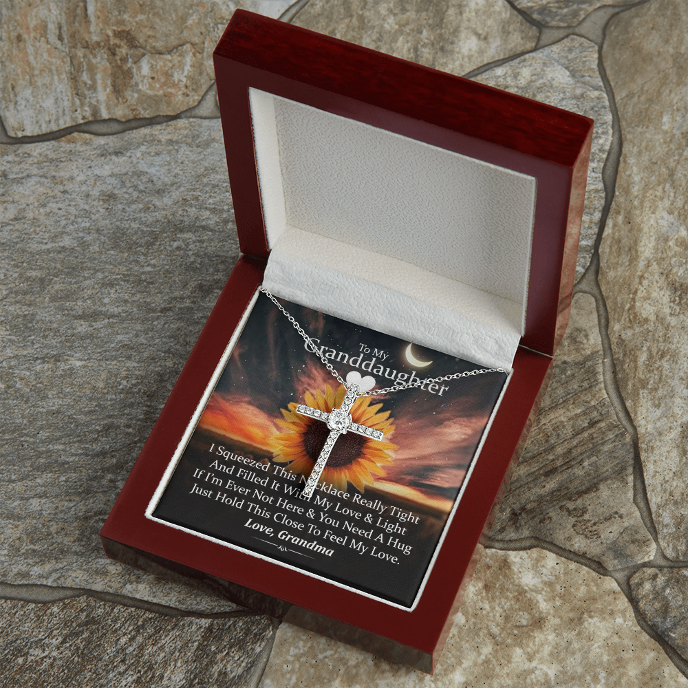 To My Granddaughter - Squeezed This Tight (Sunset) - Grace White Gold Cross Necklace