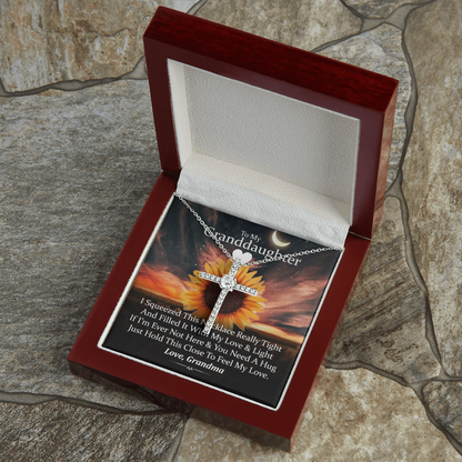 To My Granddaughter - Squeezed This Tight (Sunset) - Grace White Gold Cross Necklace