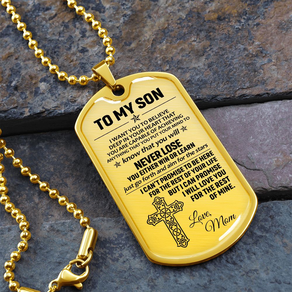 To My Son Dogtag Necklace (Love Mom) - Surgical Steel Dogtag Gift for Son