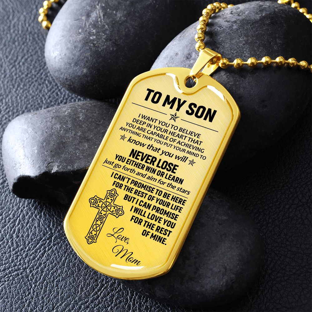 To My Son Dogtag Necklace (Love Mom) - Surgical Steel Dogtag Gift for Son