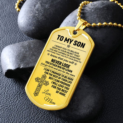 To My Son Dogtag Necklace (Love Mom) - Surgical Steel Dogtag Gift for Son