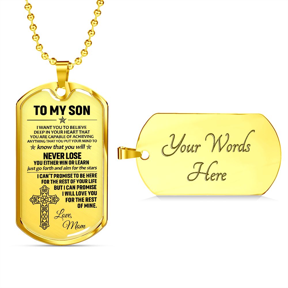 To My Son Dogtag Necklace (Love Mom) - Surgical Steel Dogtag Gift for Son