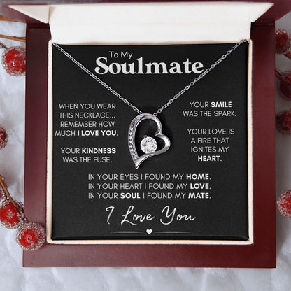 Soulmate Heart Necklace, 14k White Gold, Personalized Poem and Necklace Gift for Wife or Girlfriend