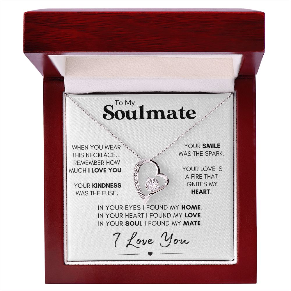 Soulmate Heart Necklace, Wife Valentine's Day Gift, Anniversary, 14k White Gold and Stainless Steel - 