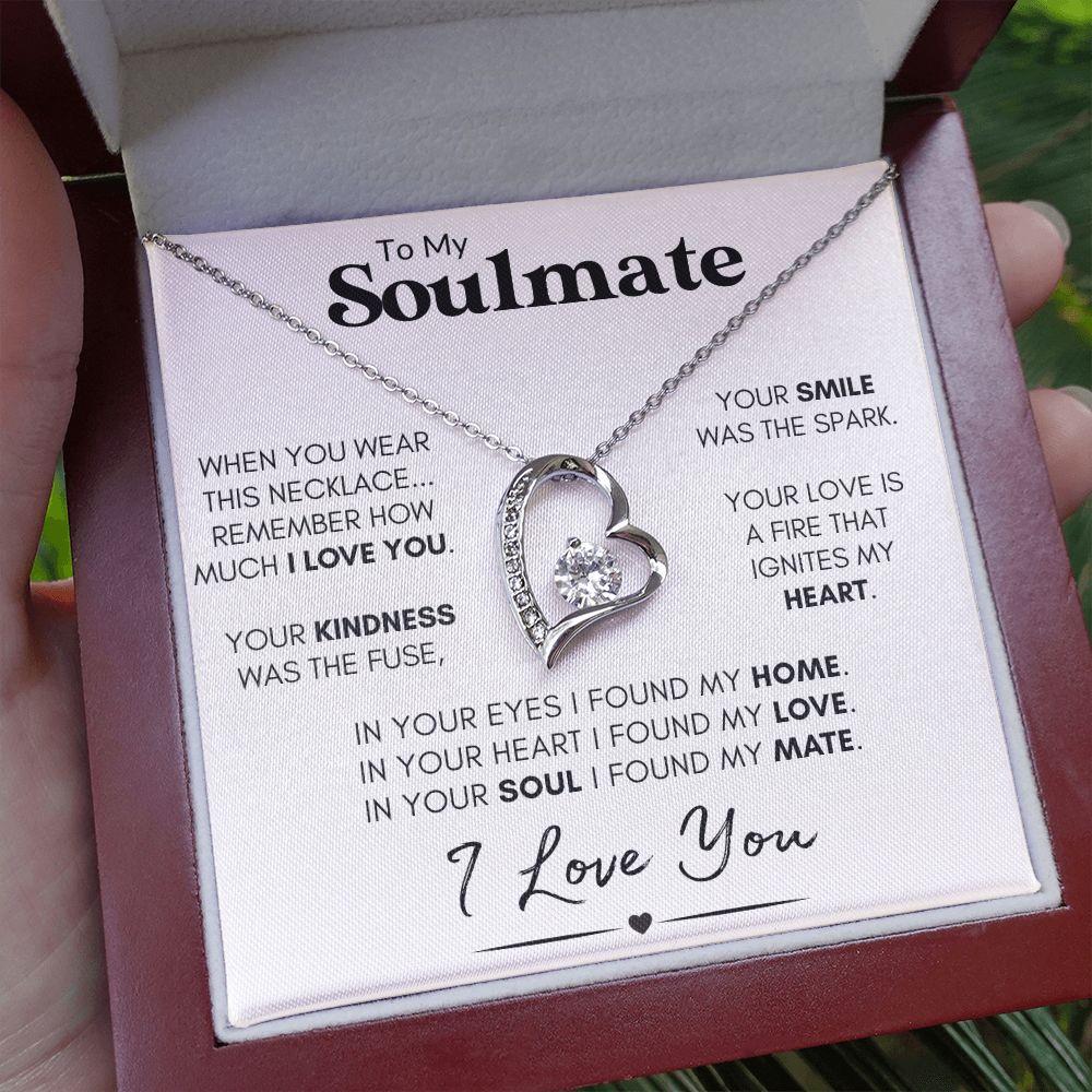 Soulmate Heart Necklace, Wife Valentine's Day Gift, Anniversary, 14k White Gold and Stainless Steel - 