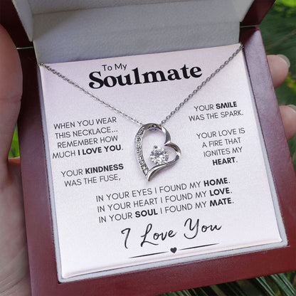 Soulmate Heart Necklace, Wife Valentine's Day Gift, Anniversary, 14k White Gold and Stainless Steel - "Found My Soulmate"