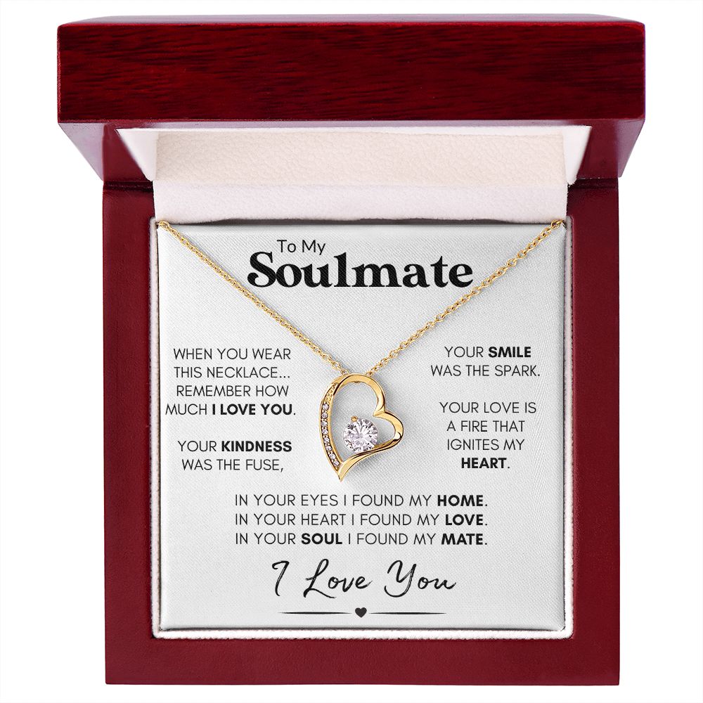 Soulmate Heart Necklace, Wife Valentine's Day Gift, Anniversary, 14k White Gold and Stainless Steel - "Found My Soulmate"