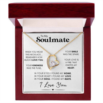 Soulmate Heart Necklace, Wife Valentine's Day Gift, Anniversary, 14k White Gold and Stainless Steel - "Found My Soulmate"