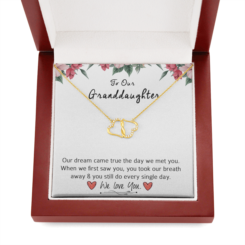 To My Granddaughter | With All My Heart | Authentic Diamonds and Solid 10K Gold Necklace | Free Mahogany Box