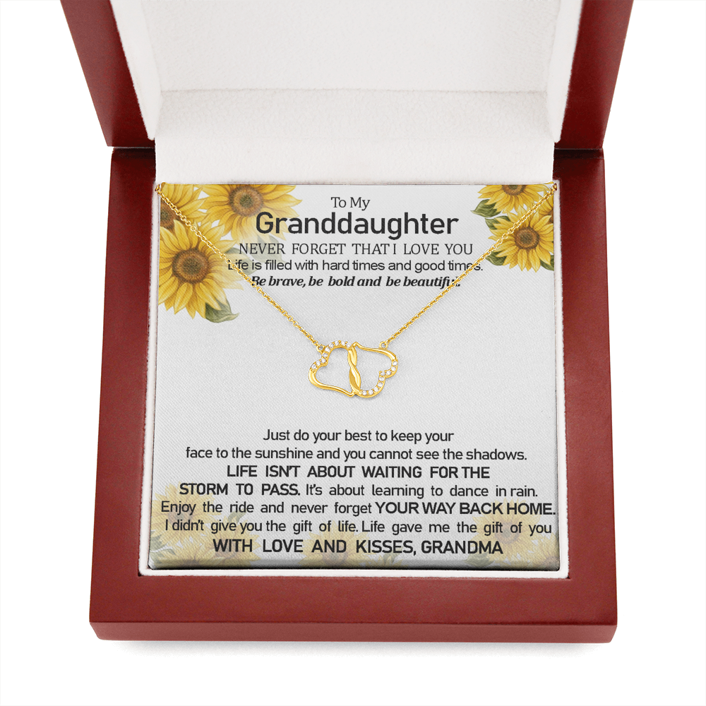Grand Daughter Never Forget That I Love You | Authentic Diamonds and Solid 10K Gold Necklace | Free Mahogany Box