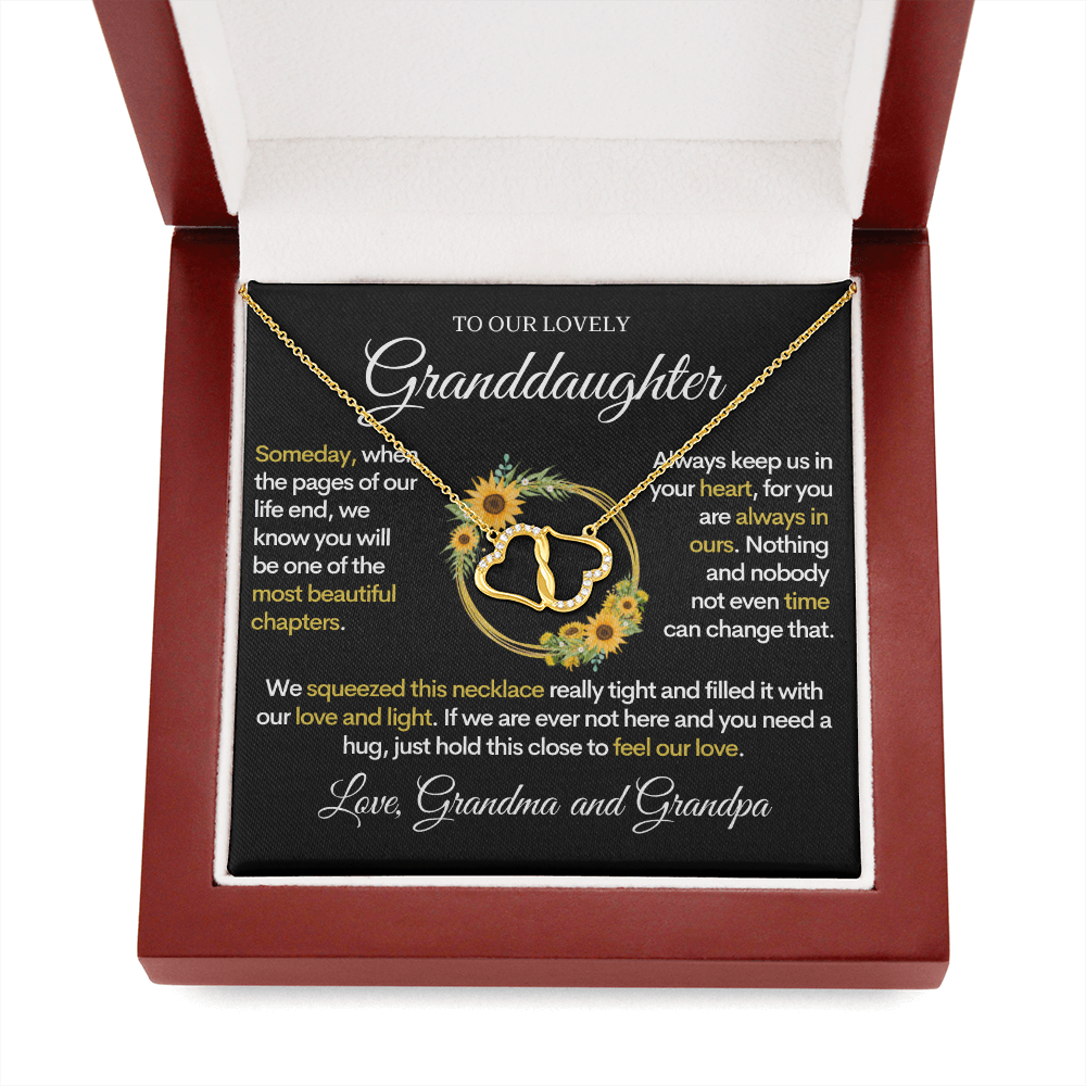 To Our Lovely Granddaughter, Pages of Life  | Authentic Diamonds and Solid 10K Gold Necklace | Free Mahogany Box