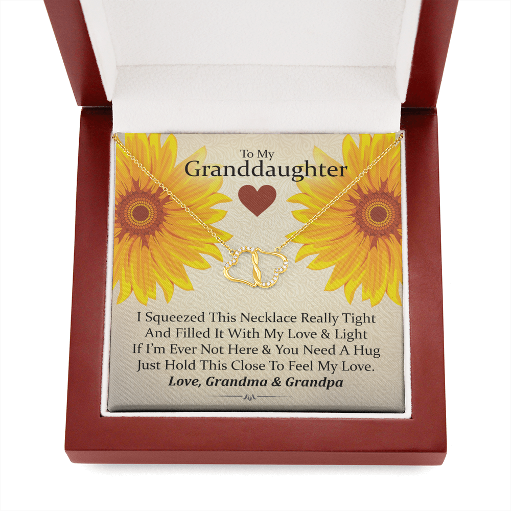 To My Grand Daughter - Sunflower Season - Feel My Love Forever | Authentic Diamonds and Solid 10K Gold Necklace | Free Mahogany Box