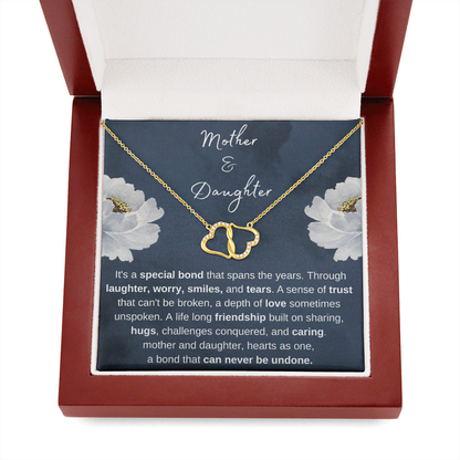 Mother and Daughter, Hearts as One | Authentic Diamonds and Solid 10K Gold Necklace | Free Mahogany Box