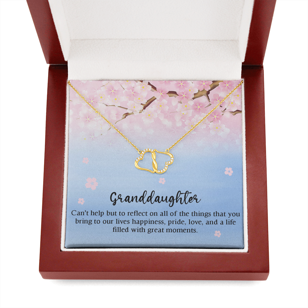 For Granddaughter | Reflecting on Happiness and Love  | Authentic Diamonds and Solid 10K Gold Necklace | Free Mahogany Box