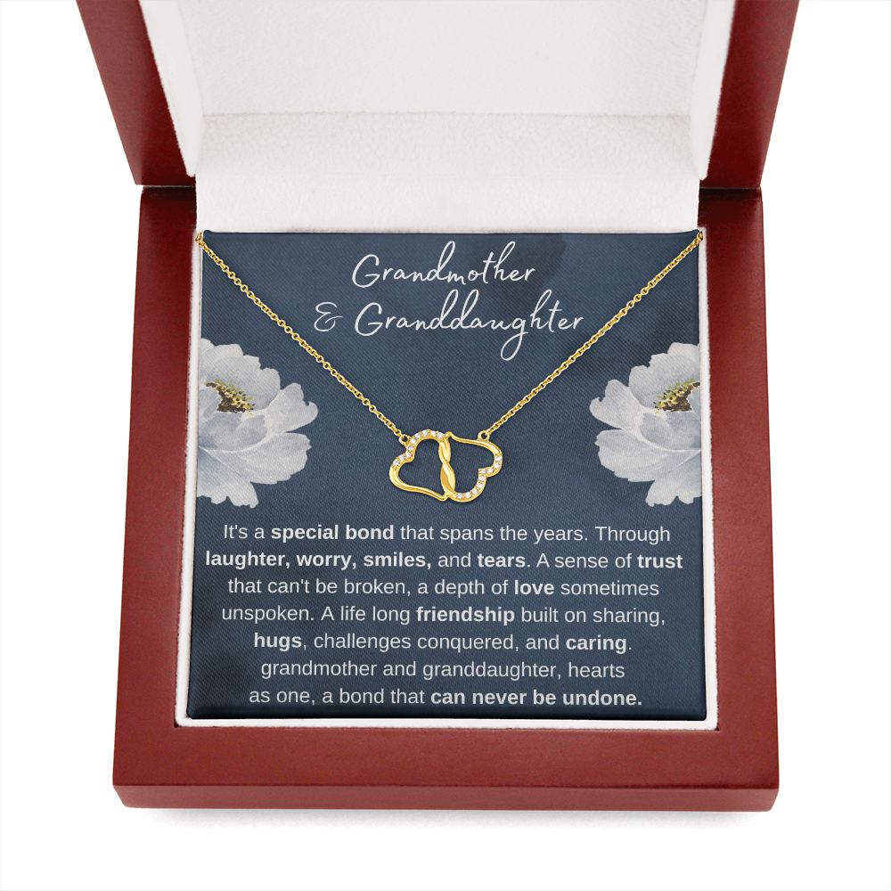 Grandmother and Granddaughter Hearts as One | Authentic Diamonds and Solid 10K Gold Necklace | Free Mahogany Box
