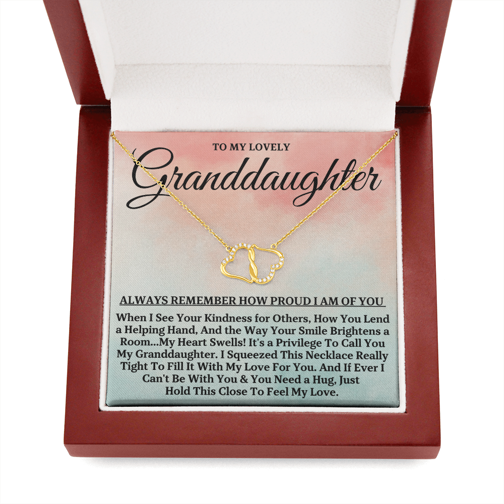To My Lovely Granddaughter (Grandma and Grandpa) | Authentic Diamonds and Solid 10K Gold Necklace | Free Mahogany Box