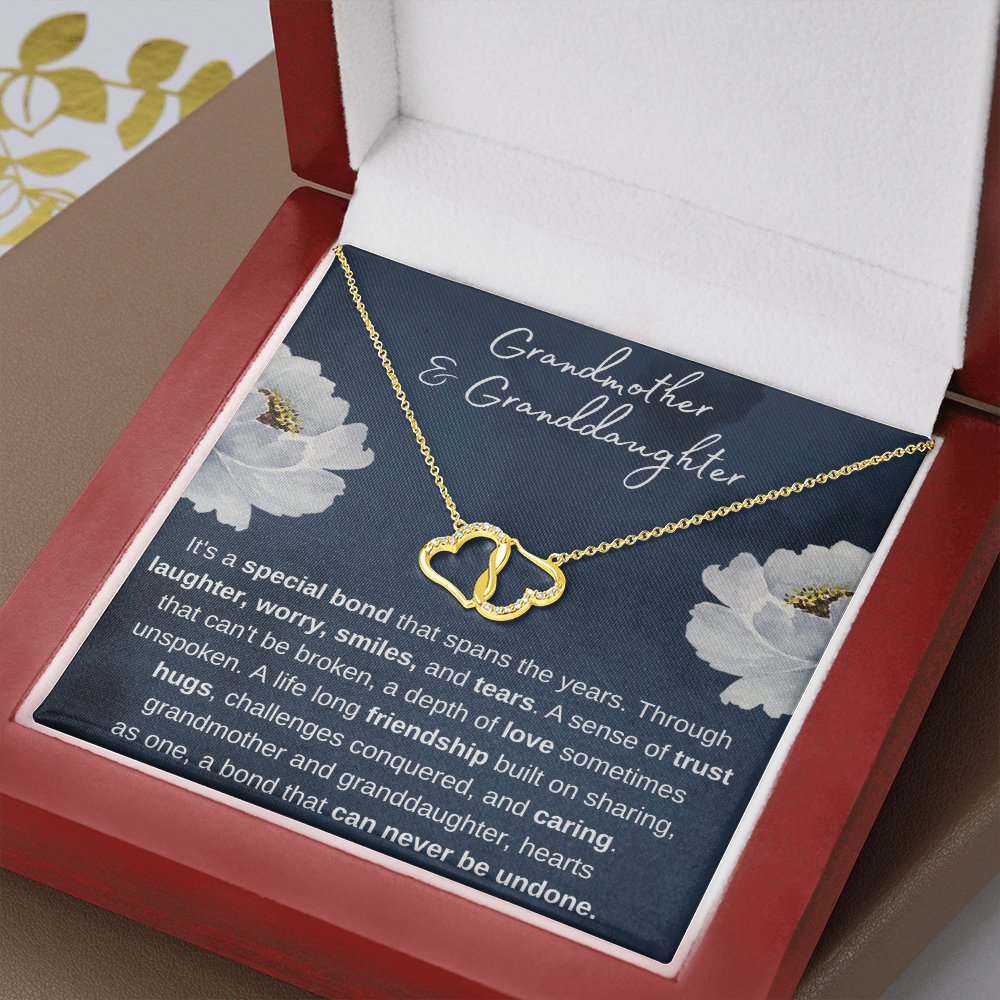 Grandmother and Granddaughter Hearts as One | Authentic Diamonds and Solid 10K Gold Necklace | Free Mahogany Box
