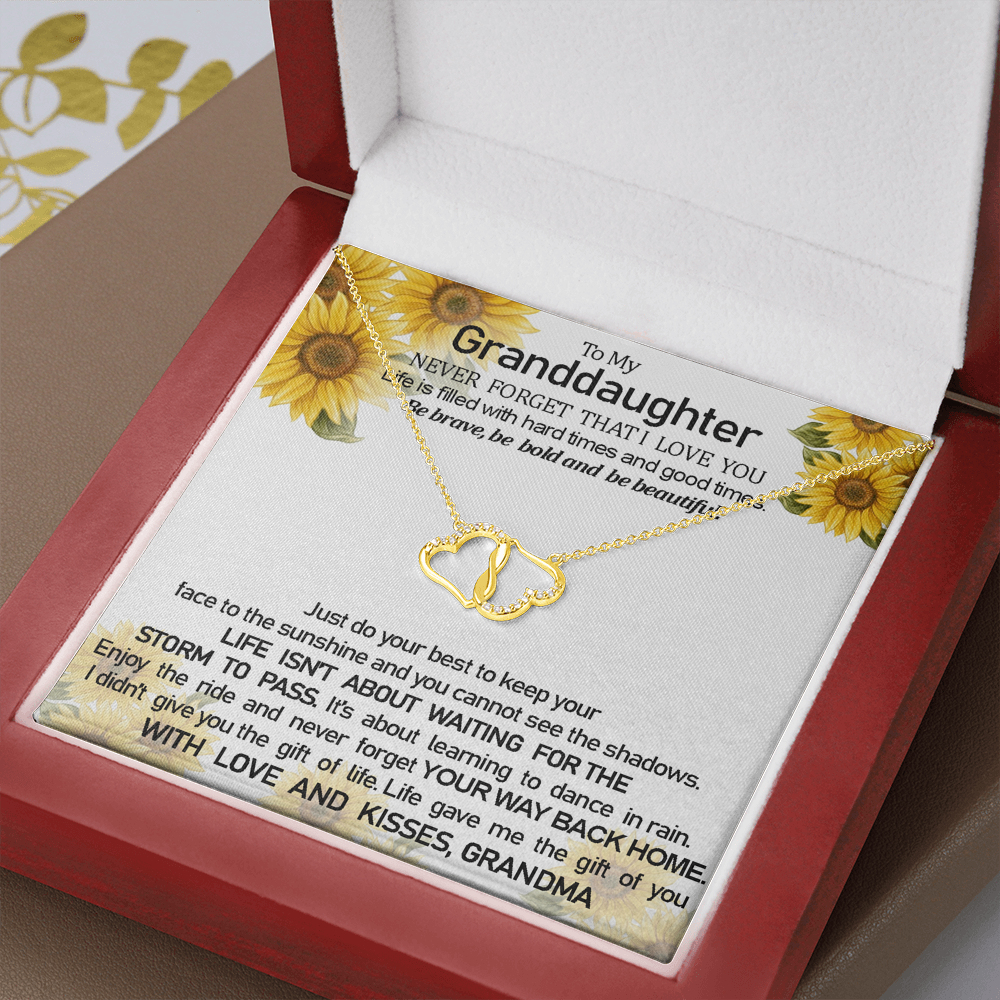 Grand Daughter Never Forget That I Love You | Authentic Diamonds and Solid 10K Gold Necklace | Free Mahogany Box