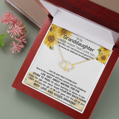 Grand Daughter Never Forget That I Love You | Authentic Diamonds and Solid 10K Gold Necklace | Free Mahogany Box