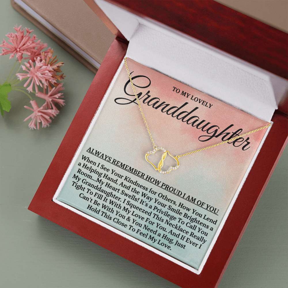 To My Lovely Granddaughter (Grandma and Grandpa) | Authentic Diamonds and Solid 10K Gold Necklace | Free Mahogany Box