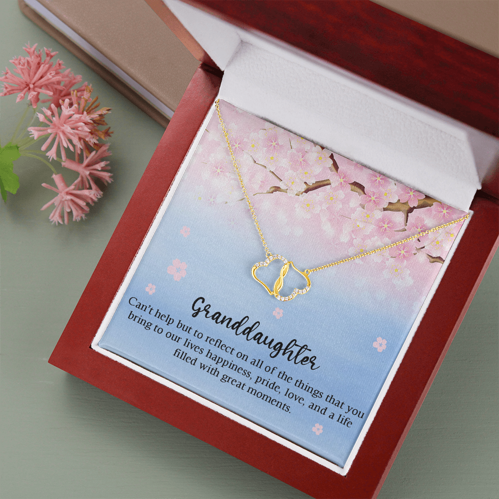 For Granddaughter | Reflecting on Happiness and Love  | Authentic Diamonds and Solid 10K Gold Necklace | Free Mahogany Box