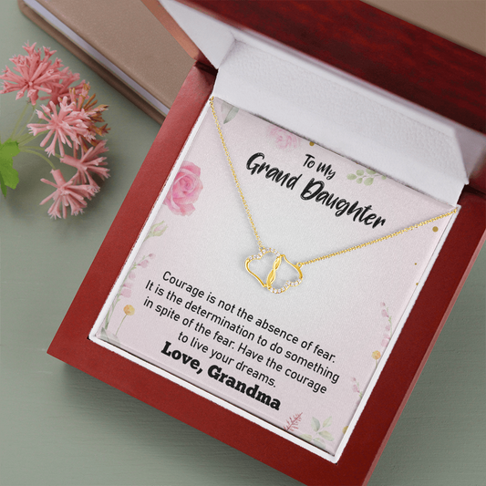 To My Granddaughter - Courage to Live Your Dreams | Authentic Diamonds and Solid 10K Gold Necklace | Free Mahogany Box