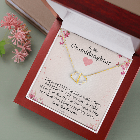 Grand Daughter - If You Need a Hug | Authentic Diamonds and Solid 10K Gold Necklace | Free Mahogany Box