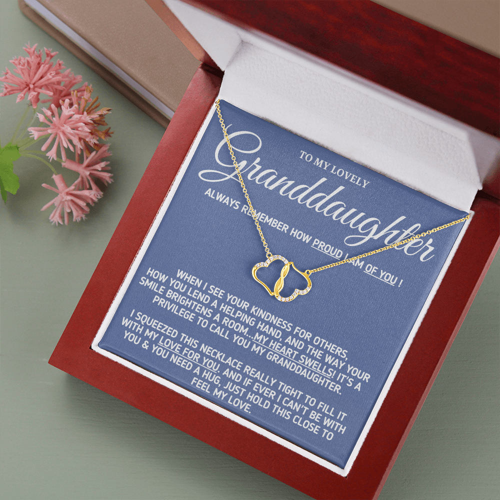 To My Lovely Granddaughter (Grandma and Grandpa) | Authentic Diamonds and Solid 10K Gold Necklace | Free Mahogany Box