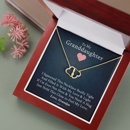 To My Grand Daughter - Feel My Love | Authentic Diamonds and Solid 10K Gold Necklace | Free Mahogany Box