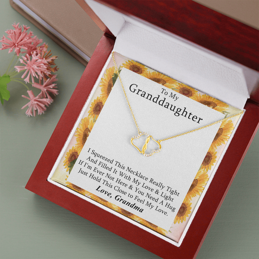 To My Grand Daughter - Feel My Love Sunflowers | Authentic Diamonds and Solid 10K Gold Necklace | Free Mahogany Box