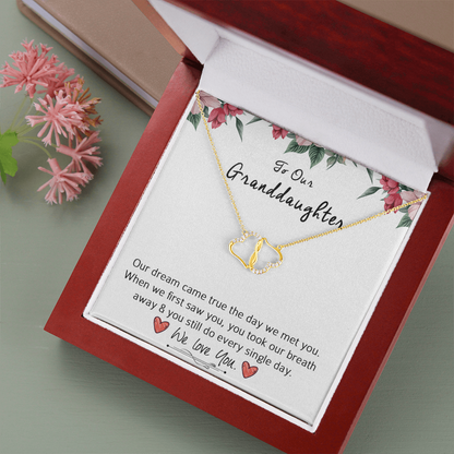 To My Granddaughter | With All My Heart | Authentic Diamonds and Solid 10K Gold Necklace | Free Mahogany Box