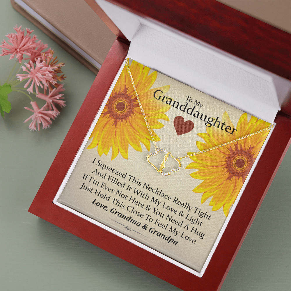 To My Grand Daughter - Sunflower Season - Feel My Love Forever | Authentic Diamonds and Solid 10K Gold Necklace | Free Mahogany Box