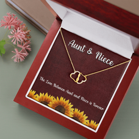 Aunt and Niece Love Forever | Authentic Diamonds and Solid 10K Gold Necklace | Free Mahogany Box