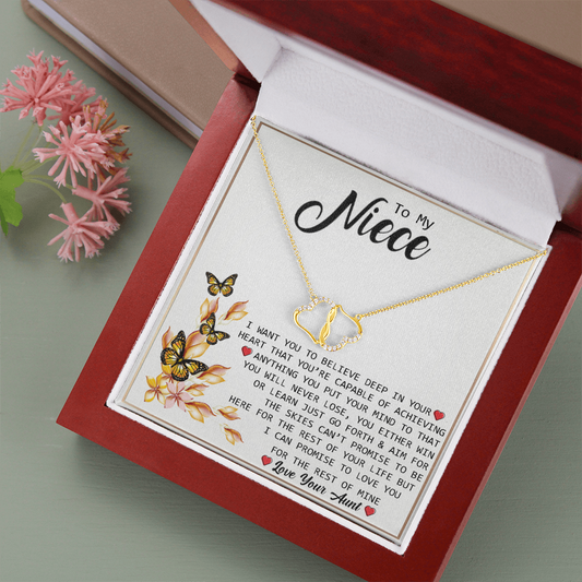 To My Niece - BELIEVE | Authentic Diamonds and Solid 10K Gold Necklace | Free Mahogany Box