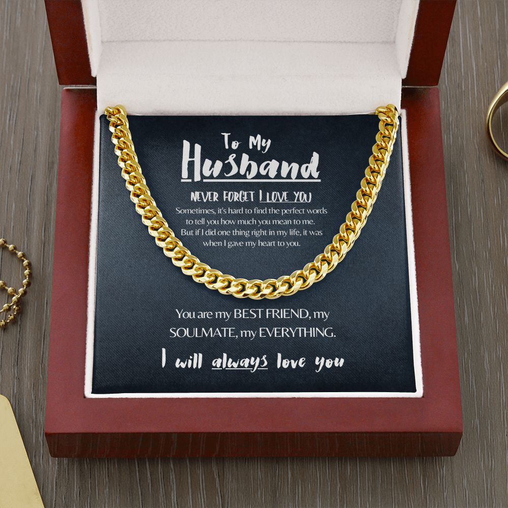Husband | Never Forget I Love You (Navy) | 14k Gold Cuban Chain Necklace