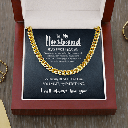Husband | Never Forget I Love You (Navy) | 14k Gold Cuban Chain Necklace