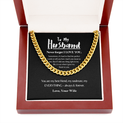 To My Husband | Always My Husband | 14k Gold and Steel Cuban Necklace