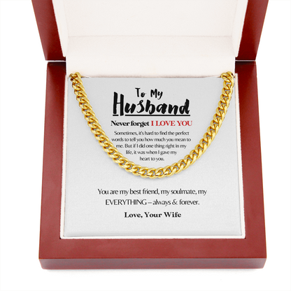 To My Husband | The Best Decision (White) | 14k Gold and Steel Cuban Necklace