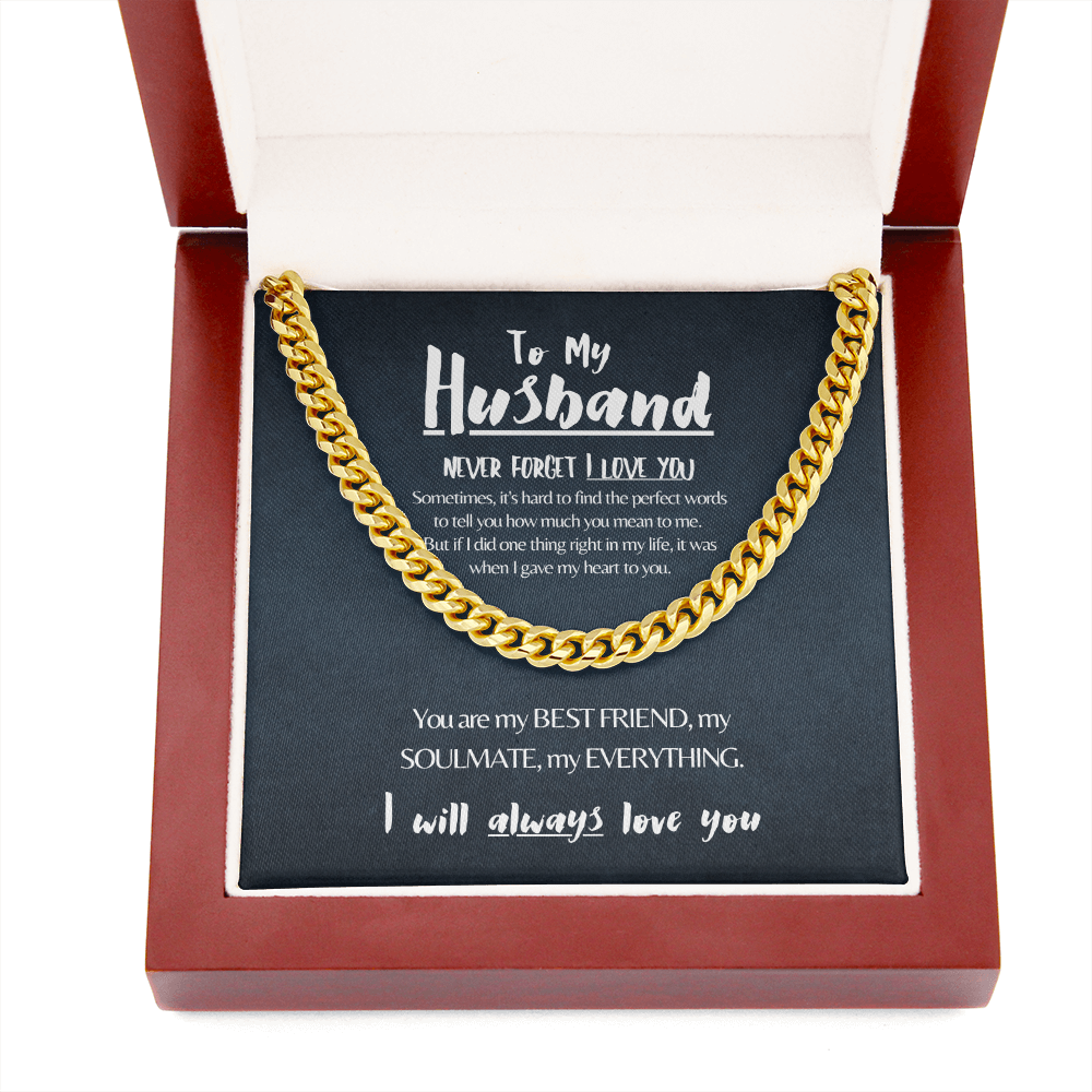 Husband | Never Forget I Love You (Navy) | 14k Gold Cuban Chain Necklace