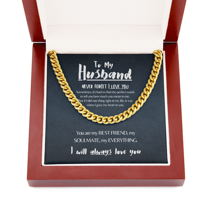 Husband | Never Forget I Love You (Navy) | 14k Gold Cuban Chain Necklace