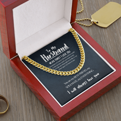 Husband | Never Forget I Love You (Navy) | 14k Gold Cuban Chain Necklace